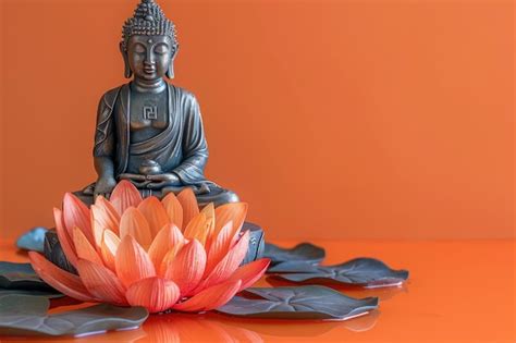 Buddha Statue Water Lotus Buddha Standing On Lotus Flower On Orange