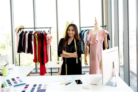 Happy Smiling Asian Creative Fashion Designer Is Working Owner Working