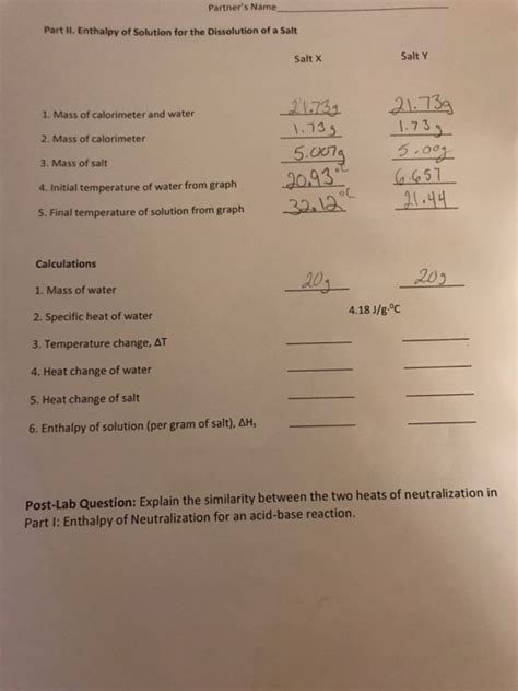 Solved Partl Enthalpy Of Neutralization For An Acid Base Chegg