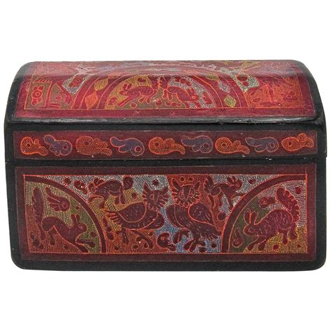 Rare Vintage Russian Hand Painted Lacquered Small Wooden Box Signed