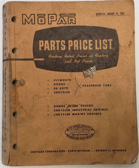 1955 Chrysler Plymouth Dodge DeSoto MoPar Parts Price List Vintage