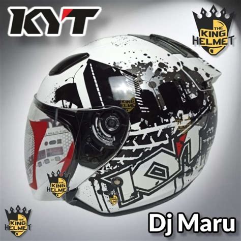 Jual Helm Kyt Dj Maru Motif White Black Single Visor Half Face