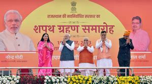 Bhajan Lal Sharma Takes Oath As Raj Cm Diya Kumari Bairwa Deputy Cms