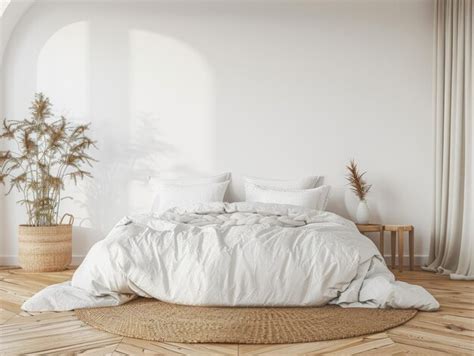 Home Mockup Wall White Cozy Bedroom Interior With Bed Premium Ai