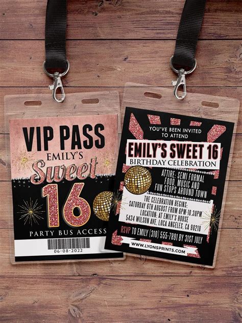 Vip Pass Sweet 16 21st Birthday Backstage Pass Birthday Invitation