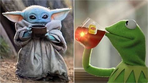 Kermit Sipping Tea Dethroned By Baby Yoda Drinking Soup Just Disney