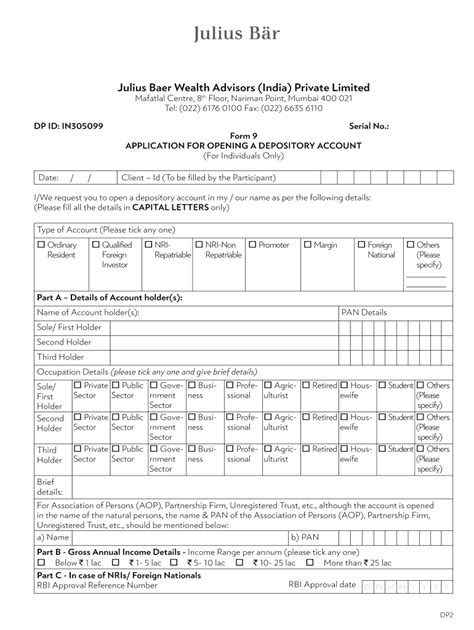 Fillable Online Account Opening Form Non Mandatory Individual