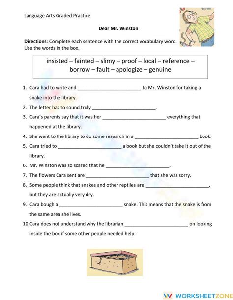 Vocabulary Dear Mr Winston Worksheet