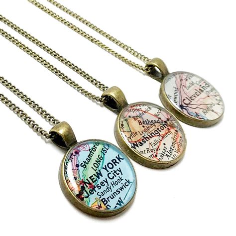 Custom Vintage Map Necklace You Select Location Anywhere In Etsy