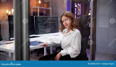 Programmer Woman Coding on Computer Stock Image - Image of desktop ...