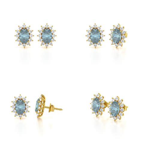 Boucles D Oreilles ADEN Or 585 Jaune Fleur Aigue Marine Et Diamants 1