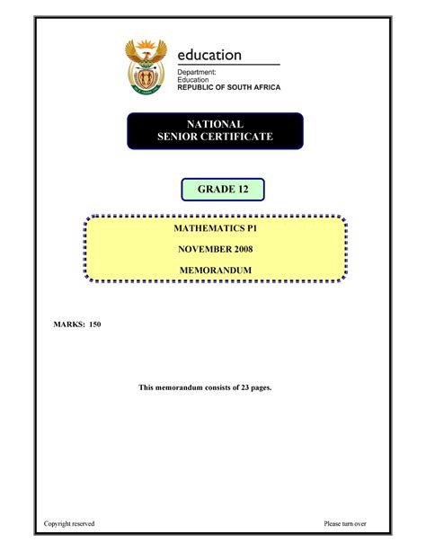 Mathematics P Memo Eng Nov Marks This Memorandum Consists