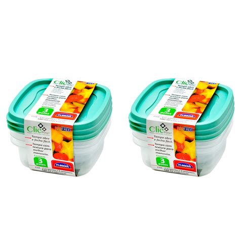 6 potes 580ml plástico quadrado tampa para alimentos mantimentos