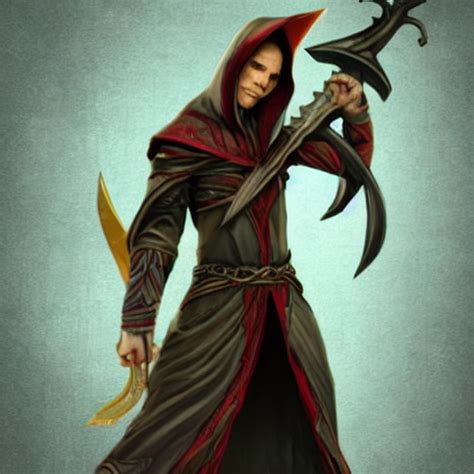 Krea Hooded Male Elven Arcane Trickster Assassin Holding A Dagger