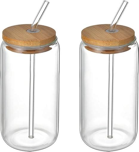 Cvpdi 2pcs Drinking Glasses With Bamboo Lids And Strawsglass Beer Cups Juice Glass