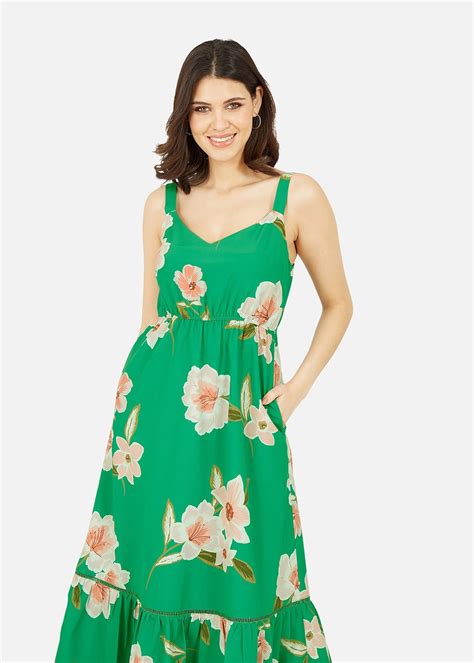 Yumi Green Oversized Floral Maxi Dress Matalan