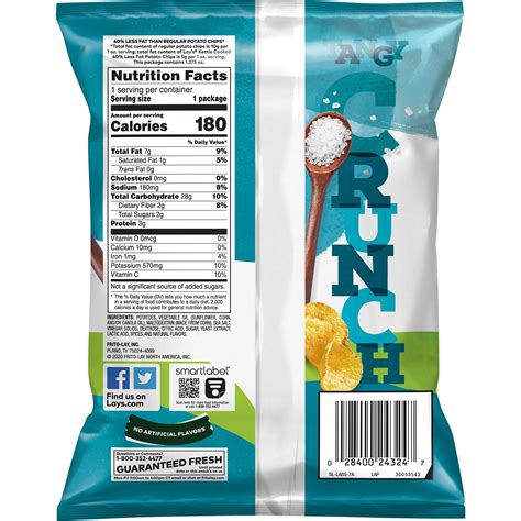 Lays Kettle Cooked Potato Chips 40 Less Fat Salt And Vinegar 1 375 Ounce