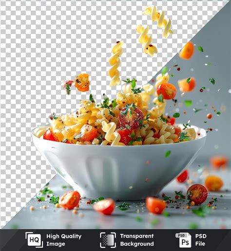 Psd Salada De Pasta Transparente Caindo Em Uma Tigela De Tupperware