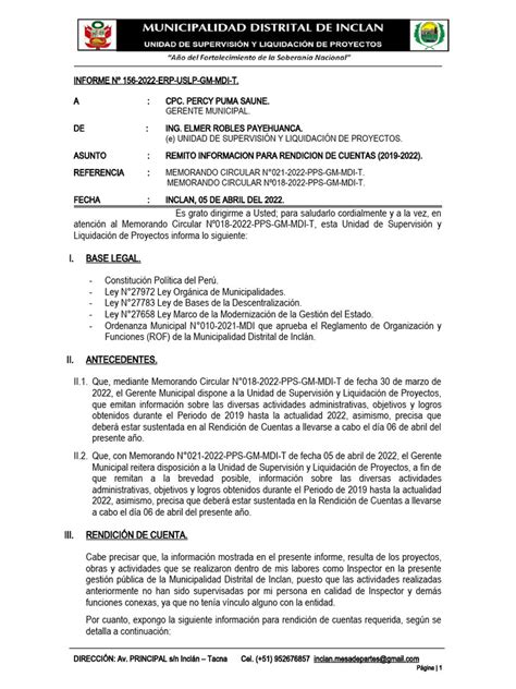 Informe 156 2022 Erp Uslp Gm Mdi Informe D Erendicion De Cuentas