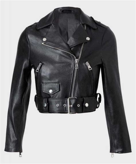 Womens Black Cropped Leather Jacket Danezon