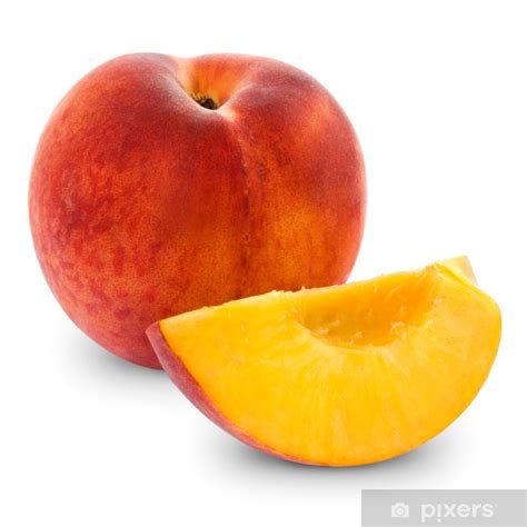 Wall Mural Fresh Peach Fruits And Half Isolated On White Background