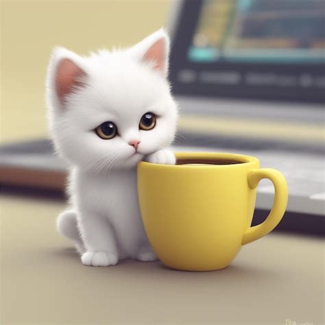 Premium Ai Image A Small White Cat Sitting In A Yellow Cup