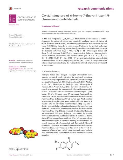 Pdf Crystal Structure Of Bromo Oxo H Chromene Carbaldehyde