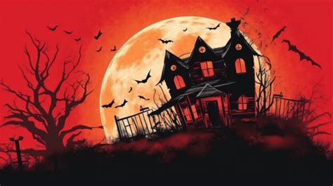 Premium AI Image | Illustration of a haunted house in shades of red ...