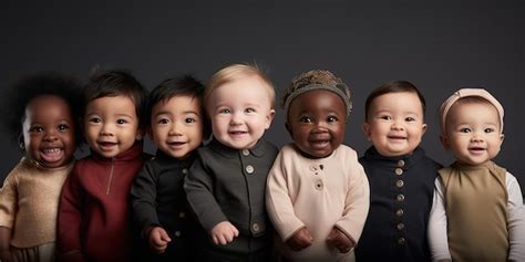 Premium Ai Image Row Of Six Multi Ethnic Babies Smiling In Studio