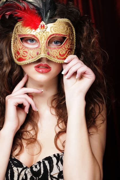 Premium Photo Woman With Venetian Masquerade Carnival Mask