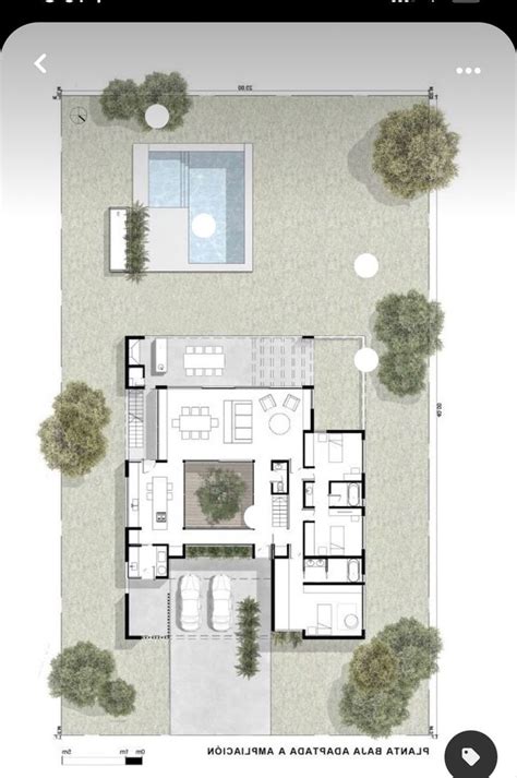 The Floor Plan For A House With An Outdoor Swimming Pool And Two