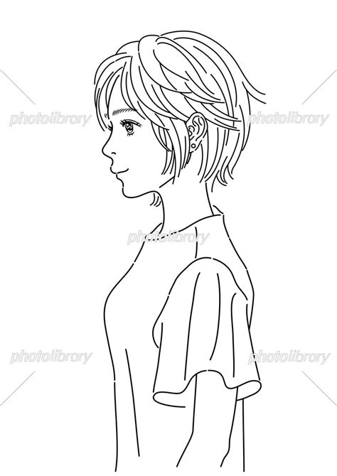 横を向いている女性の線画白黒イラスト イラスト素材 7164914 フォトライブラリー Photolibrary