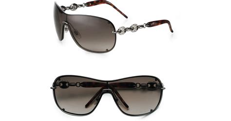 Gucci Metal Oversized Round Shield Sunglasses In Tortoise Brown Lyst