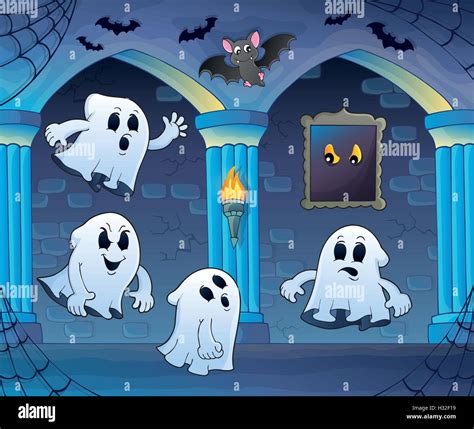 Ghosts In Haunted Castle Theme Eps Vector Illustration Stock