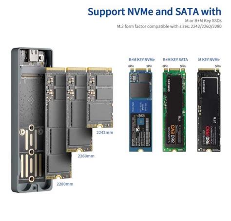 M2 NVMe NGFF SATA SSD Case Dual Protocol 10Gbps USB3 2 For 2260 2280