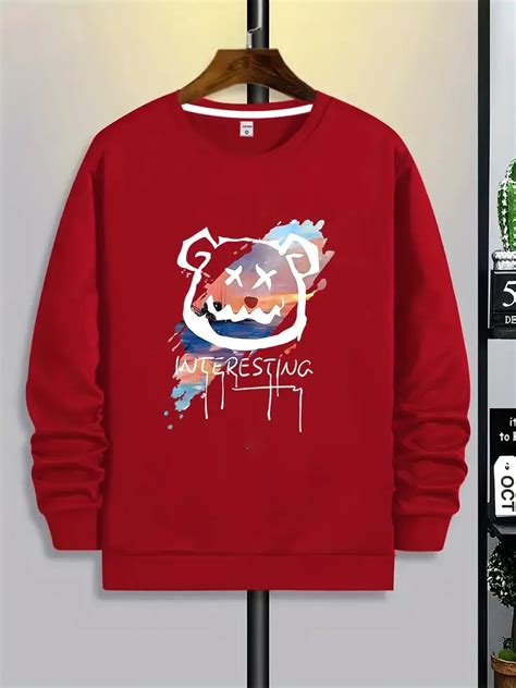 Mens Graffiti Bear Graphic Sweatshirt Casual Crew Neck Long Temu