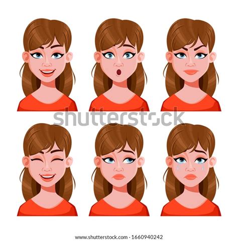 Face Expressions Beautiful Woman Set Different Stock Vector Royalty