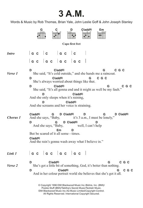 3 A M Partitions Matchbox Twenty Accords Lyrics Pour Guitare