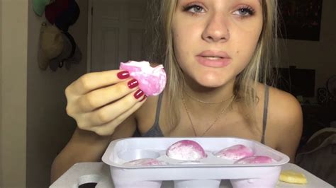 Asmr Eating Ice Cream Strawberry Mochi Chewy W Whispering Youtube