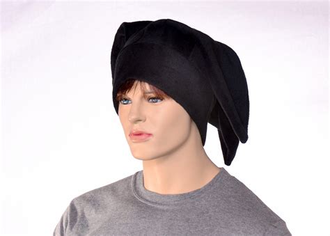 Jester Hat Solid Black Three Point with Plain Tips Fleece Harlequin Hat ...