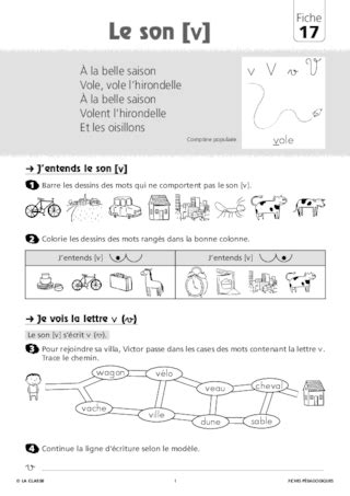 Fiche D exercices à Imprimer Le Son V Apprendre à Lire 7EB