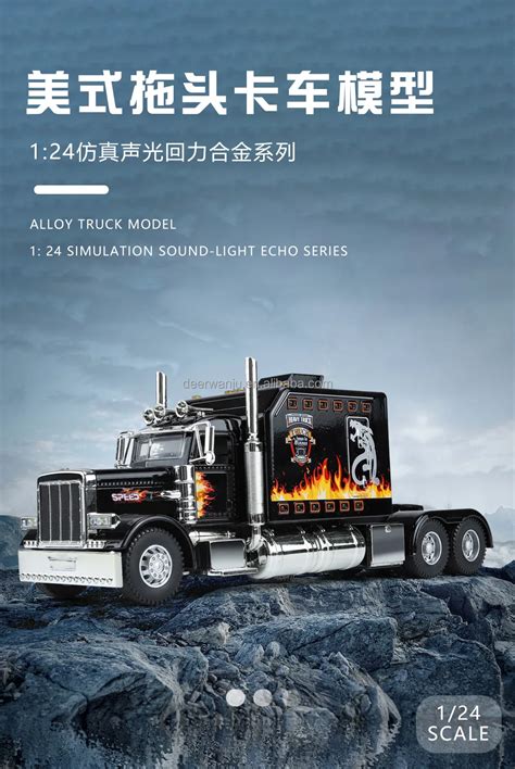 Diecast 1:24 Peterbilt 398 American Heavy Truck Trailer Head Model Metal Semi Truck Boy Children ...