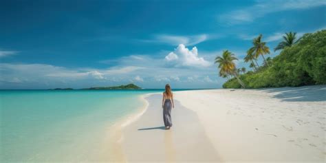 Premium Photo | A woman walks on a beach in the maldives