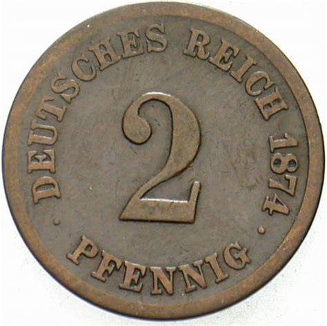 Kleinmünzen Kaiserreich 2 Pfennig 1874 G schön Münzenhandlung