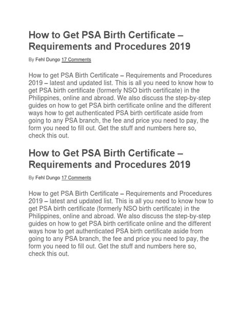 How To Get Psa Birth Certificate Pdf Birth Certificate Fee