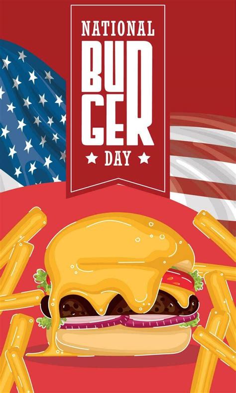 National Burger Day Vertical Template With Cheeseburger And French