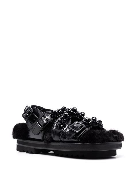 Simone Rocha Multi Strap Faux Fur Sandals Black Farfetch