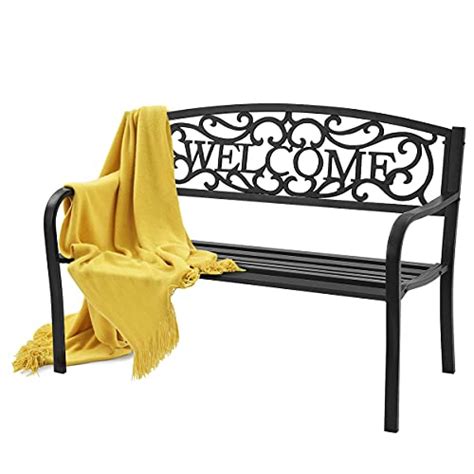 Tangkula Outdoor Steel Garden Bench Park Bench 50 Inch Patio Welcome