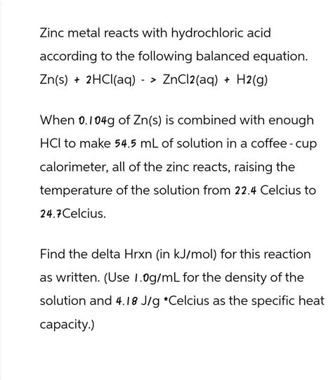 Answered Zinc Metal Reacts With Hydrochloric Bartleby