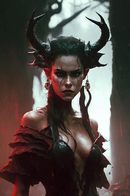 Premium Ai Image Sexy Witch Devil Girl With Horns In A Red Dress In